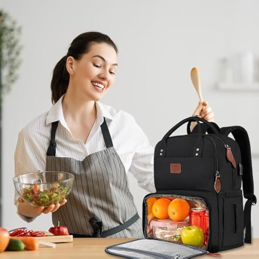 Matein 17 Inch Laptop Lunch Backpack | Insulated Cooler & USB Port – Black