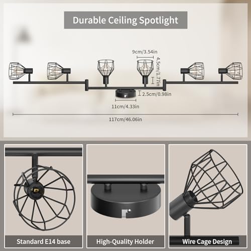 Dehobo 6-Way Industrial Ceiling Spotlight – Black Metal Cage Light