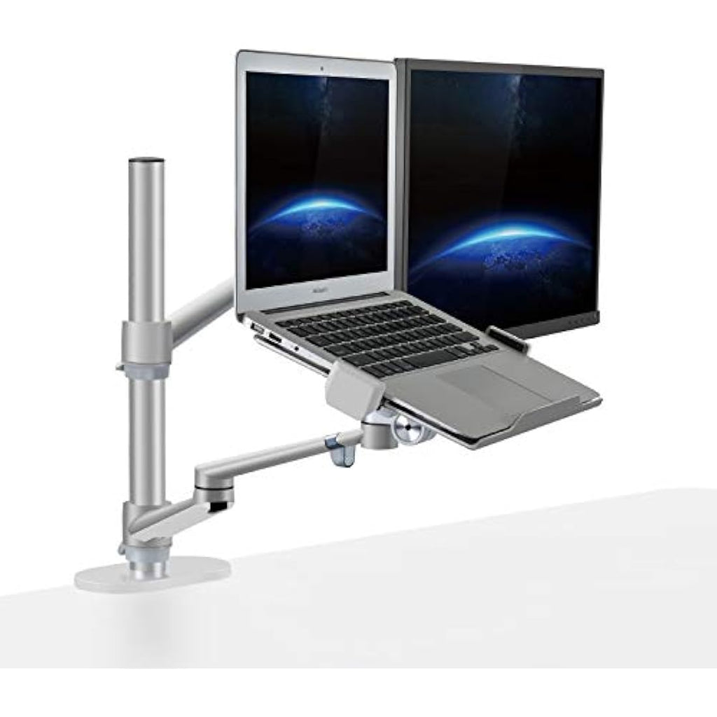Thingy Club Dual Arm Monitor & Laptop Desk Mount - Silver Aluminum Stand