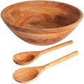 Jolof Store Large Wooden Salad Bowl Set – Handmade 12-Inch Serving Bowl
