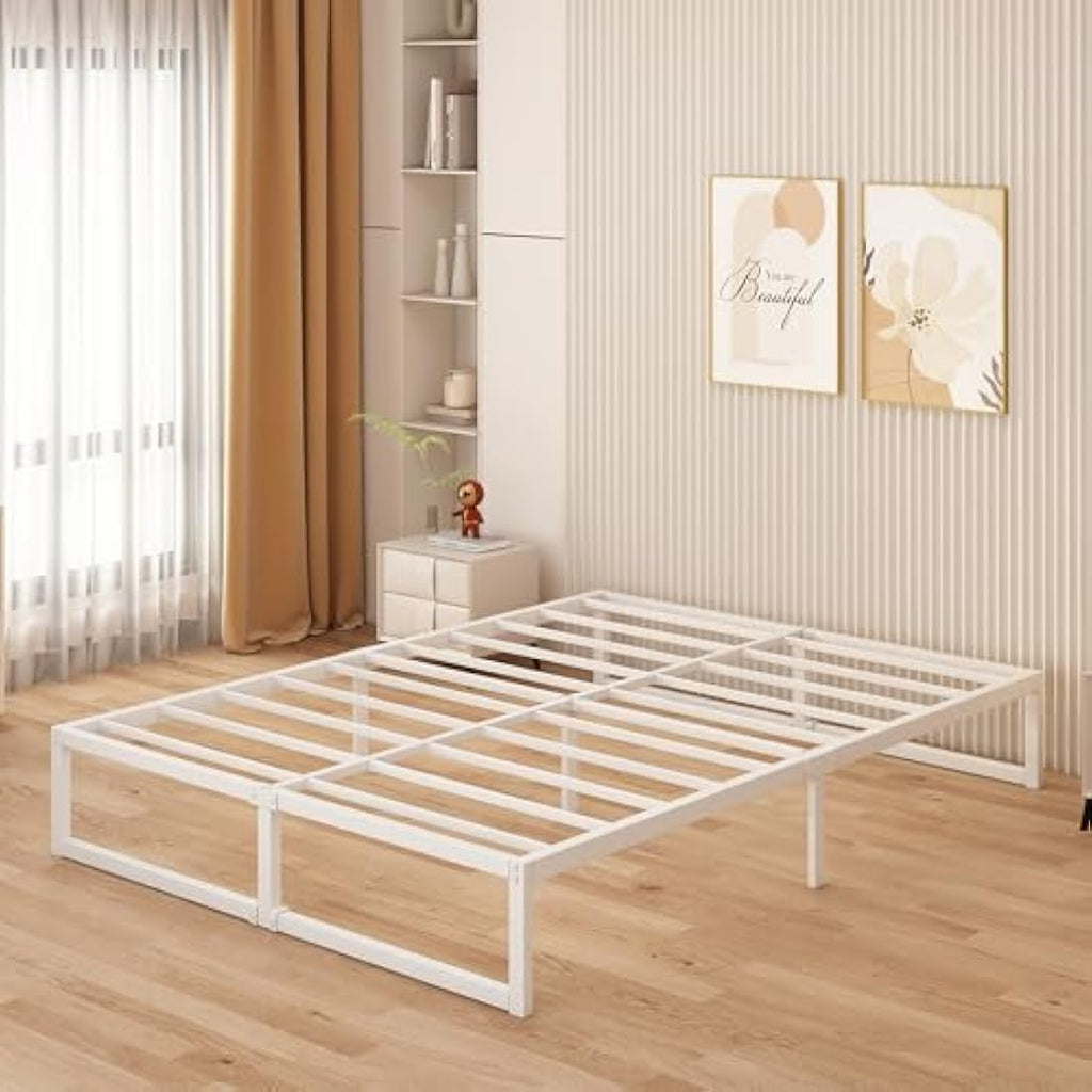 Jolof Store Small Double Metal Bed Frame | 120x190cm Steel Slat | White