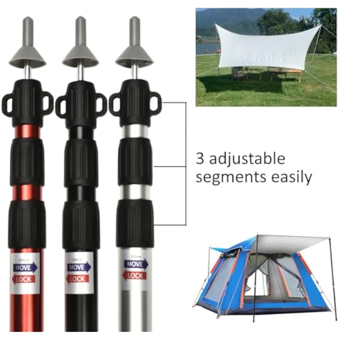 Telescopic Aluminum Tent Poles | 95-234cm Awning Support