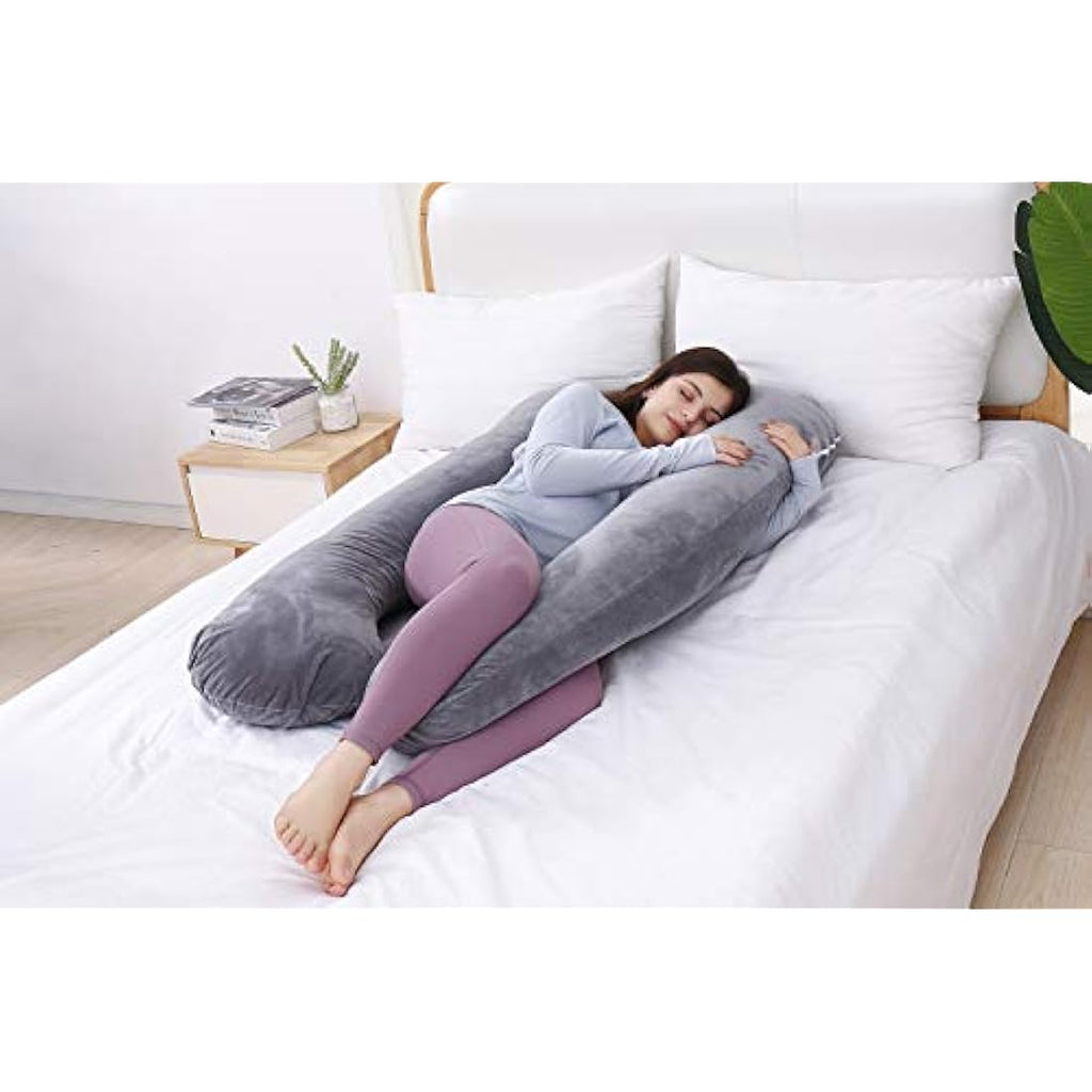 AS AWESLING U-Shaped Pregnancy Pillow | Full Body Velvet Support - Grey