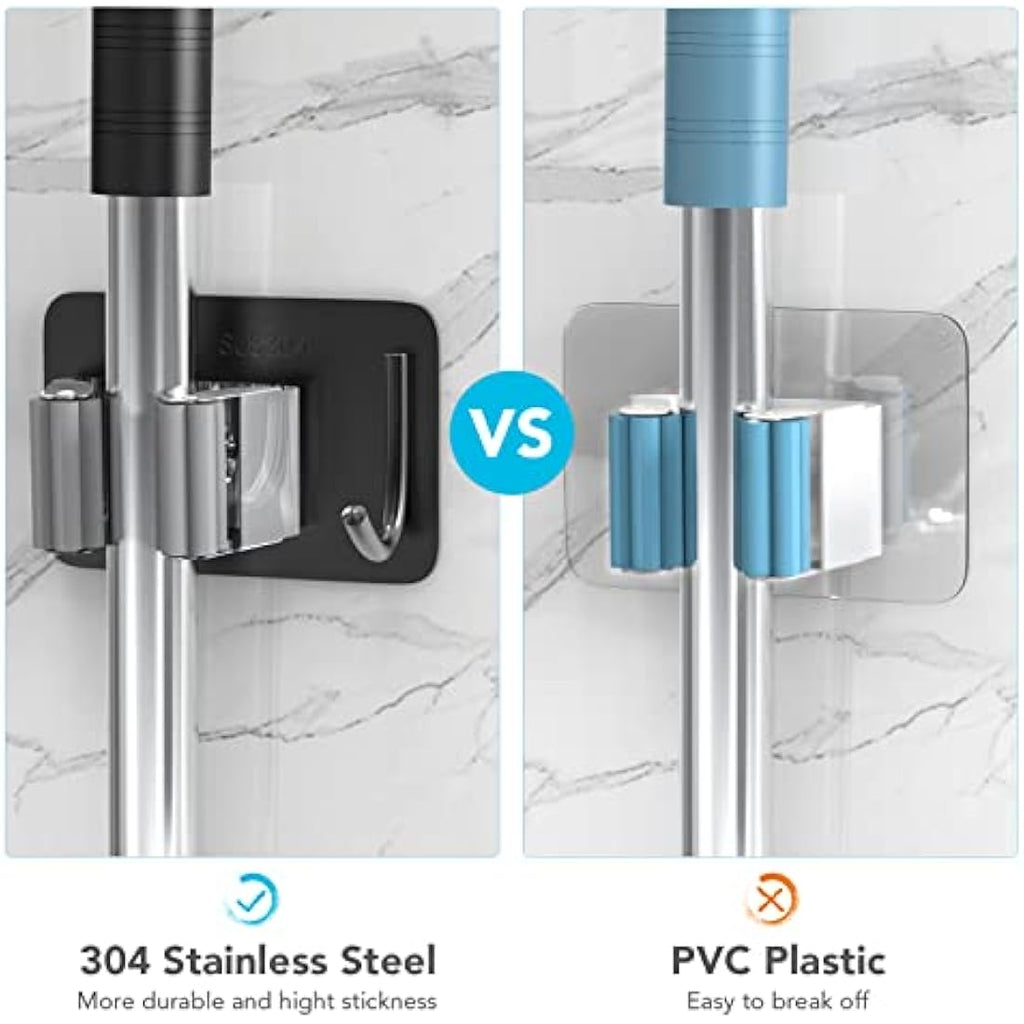 Homeasy Mop and Broom Holder | 4 Pcs Stainless Steel Wall Mount Hanger