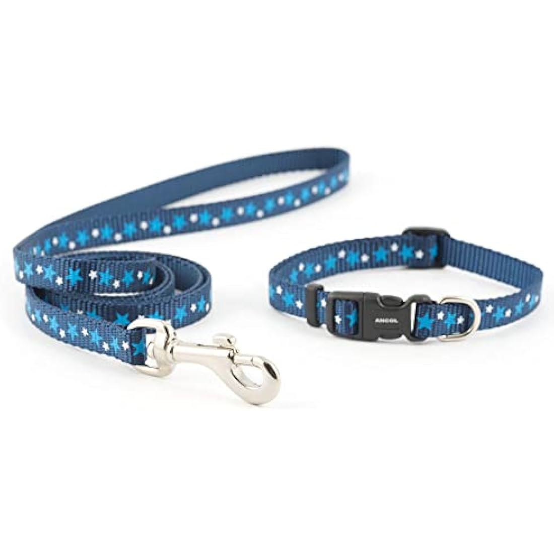 Ancol Small Bite Stars Puppy Collar and Lead Set - Blue Soft Webbing