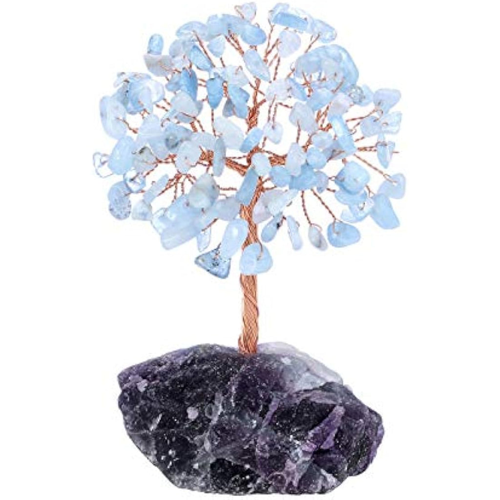 JSDDE Aquamarine Crystal Money Tree | Feng Shui Gemstone Figurine