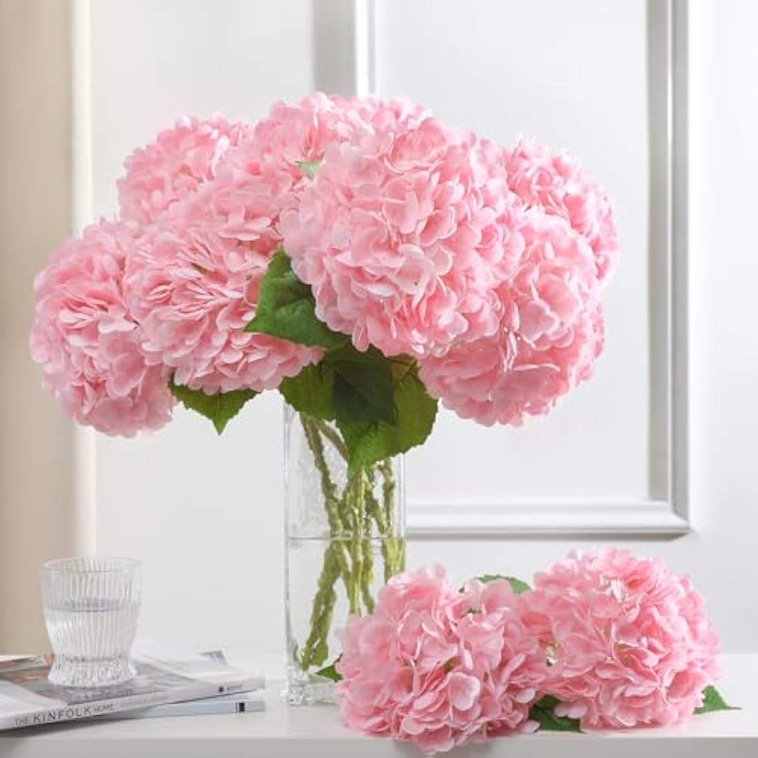 Kisflower Real Touch Latex Hydrangea Flowers – 3pcs Pink Faux Bouquet