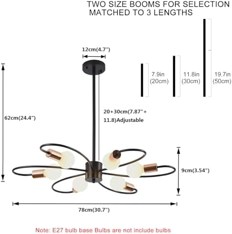 Qcyuui 6-Light Sputnik Chandelier | Black and Gold Industrial Pendant Light