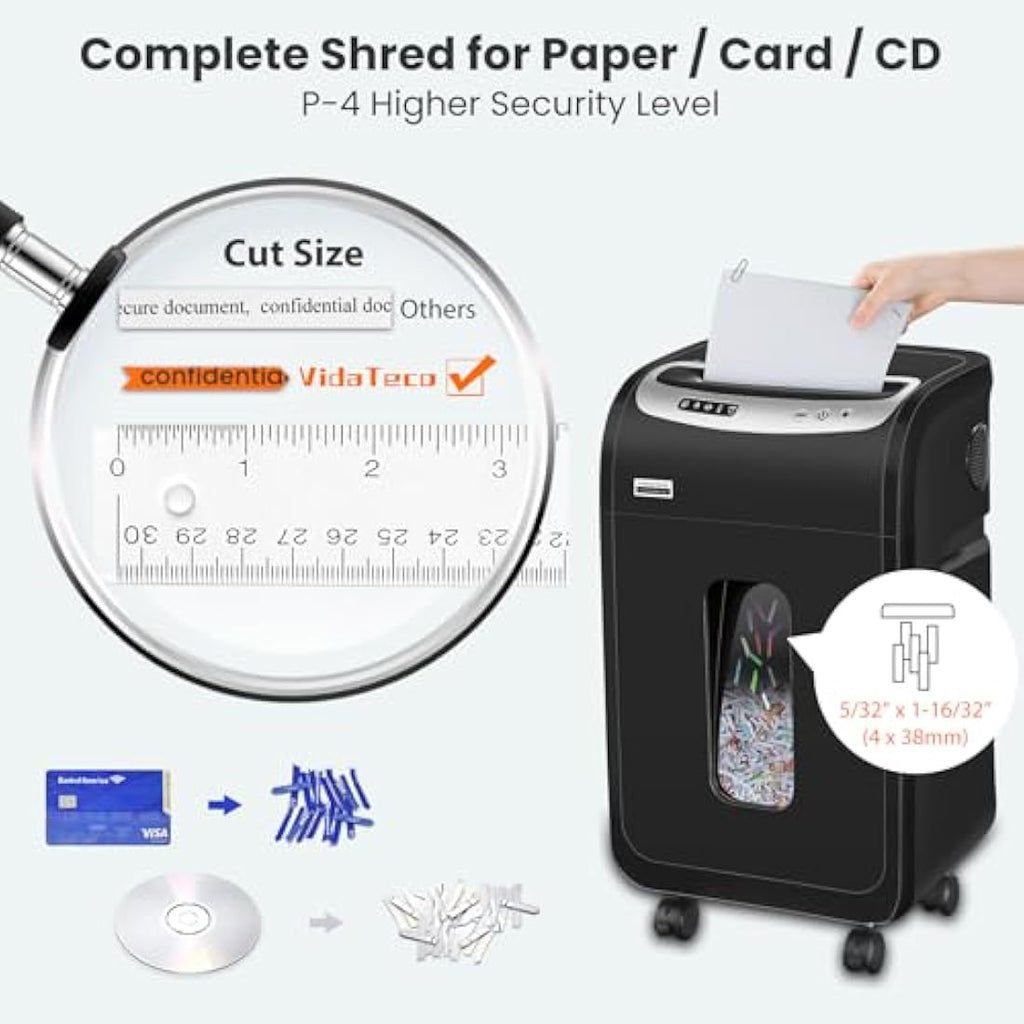 VidaTeco 20-Sheet Cross-Cut Paper Shredder – 60-Min Heavy Duty Office