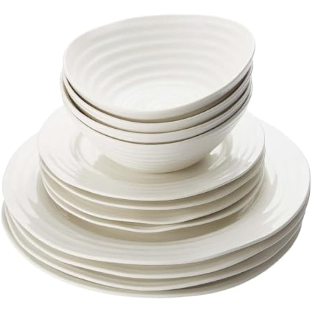 Portmeirion 12-Piece Porcelain Dinner Set – White Microwave Safe Plates