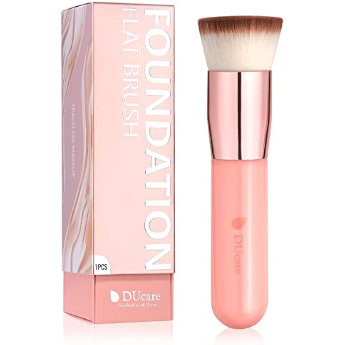 DUcare Flat Top Kabuki Foundation Brush - Synthetic Makeup Tool (Rose)