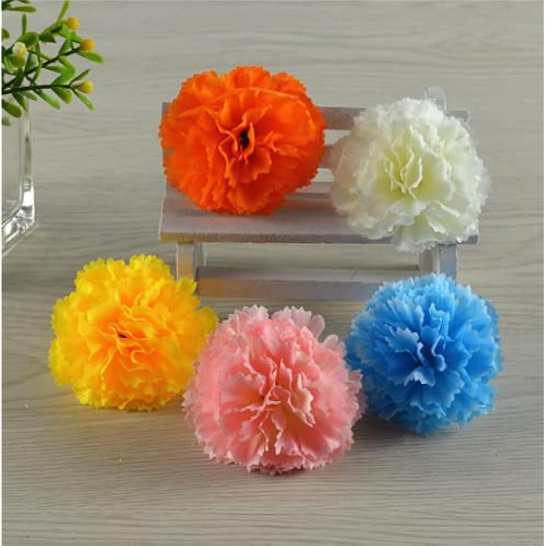 50pc White Silk Carnation Flower Heads with 8" Wired Stems