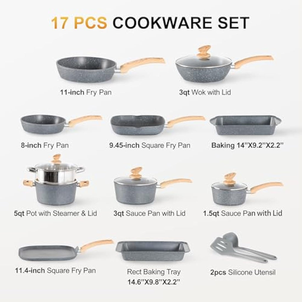 Kitchen Academy 17-Piece Non-Stick Granite Induction Cookware Set