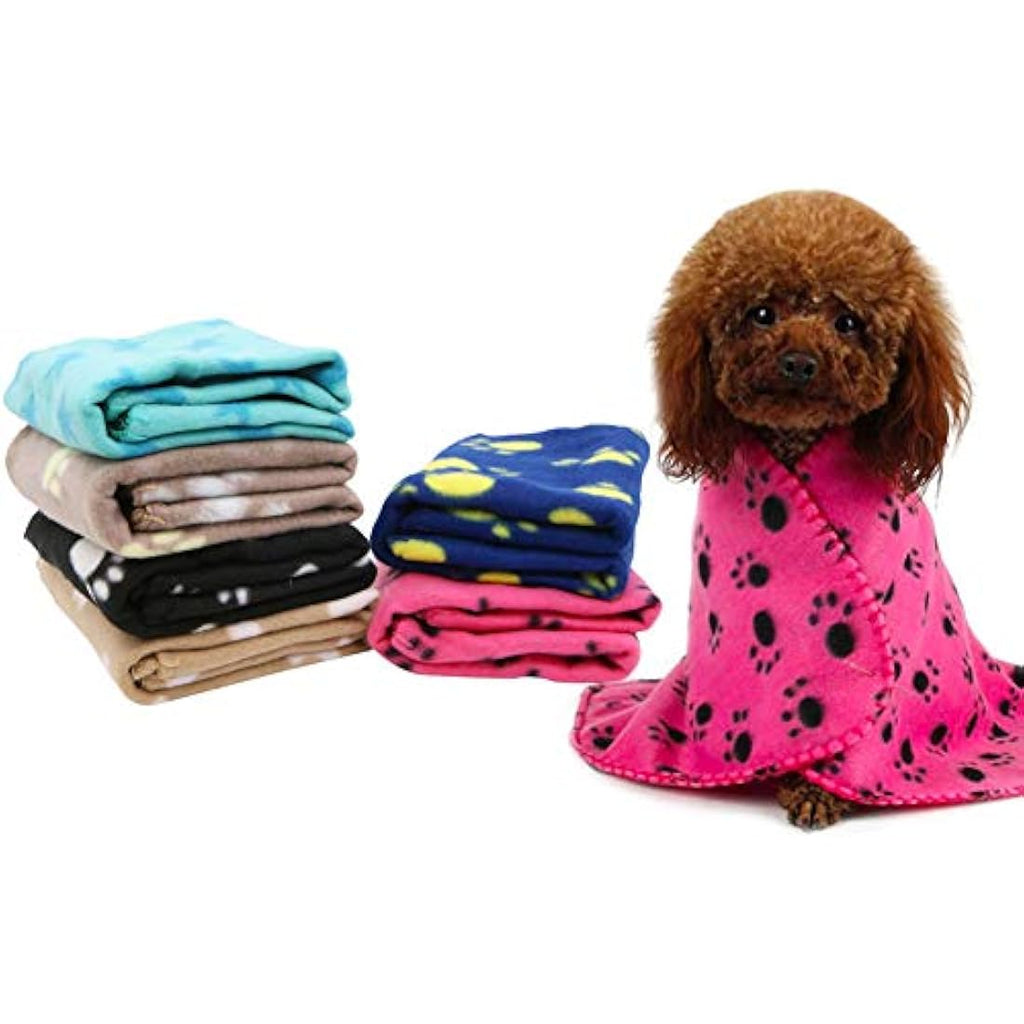 Tifee 6-Pack Soft Plush Pet Blankets | Washable Paw Print Dog Mats