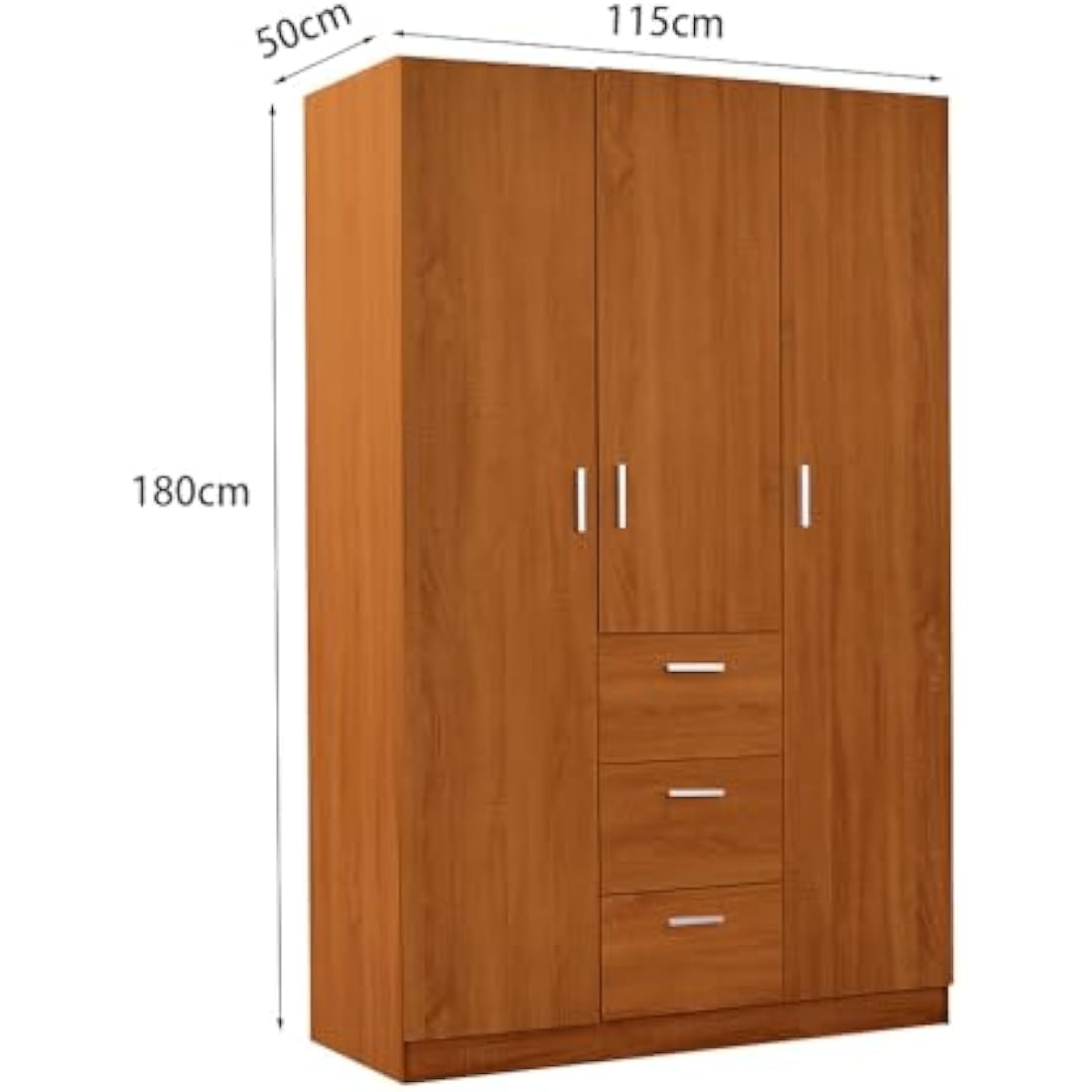 Modern Solid Pine Wood 3 Door Wardrobe with Hanging Rail – Oak