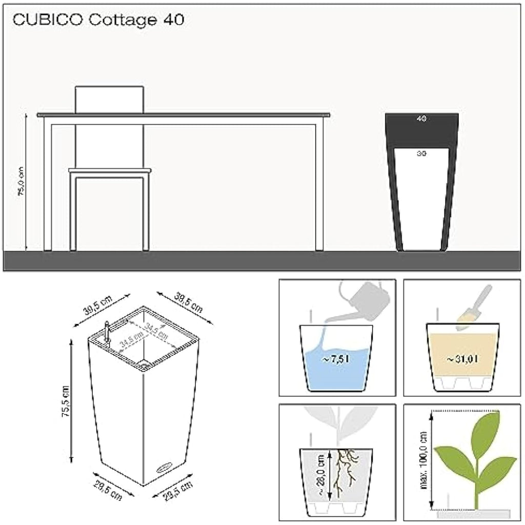 Lechuza Cubico Cottage 40 Self-Watering Planter - Graphite Black