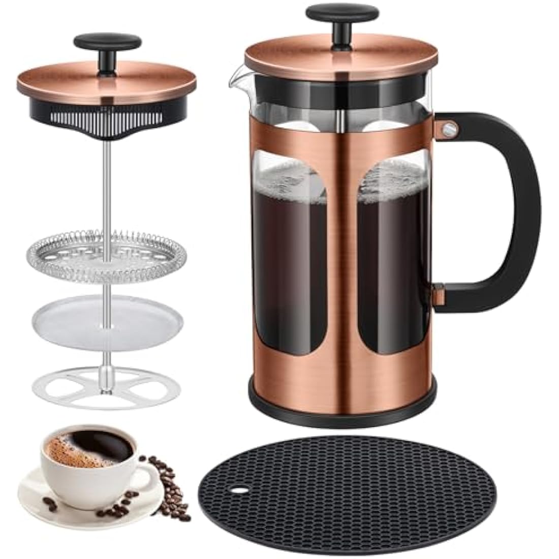 KOOYAT French Press Coffee Maker | 1000ml Copper & Borosilicate Glass