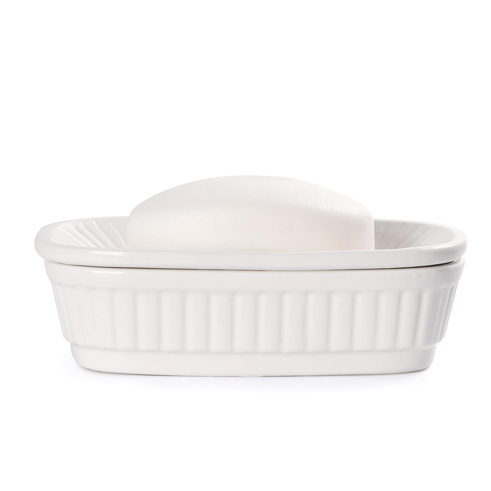 Jolof Store Ceramic Soap Dish – Self-Draining Double Layer Holder, White