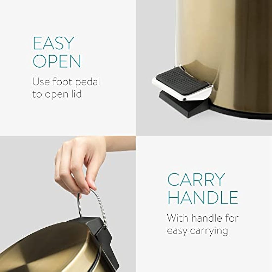 Navaris 5L Gold Pedal Bin – Metallic Bathroom Wastebin with Lid
