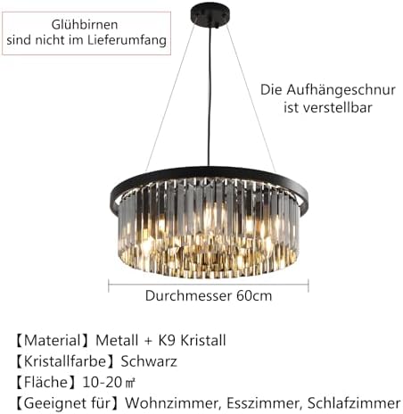 Modern Crystal Chandelier – 60cm Round Pendant Ceiling Light