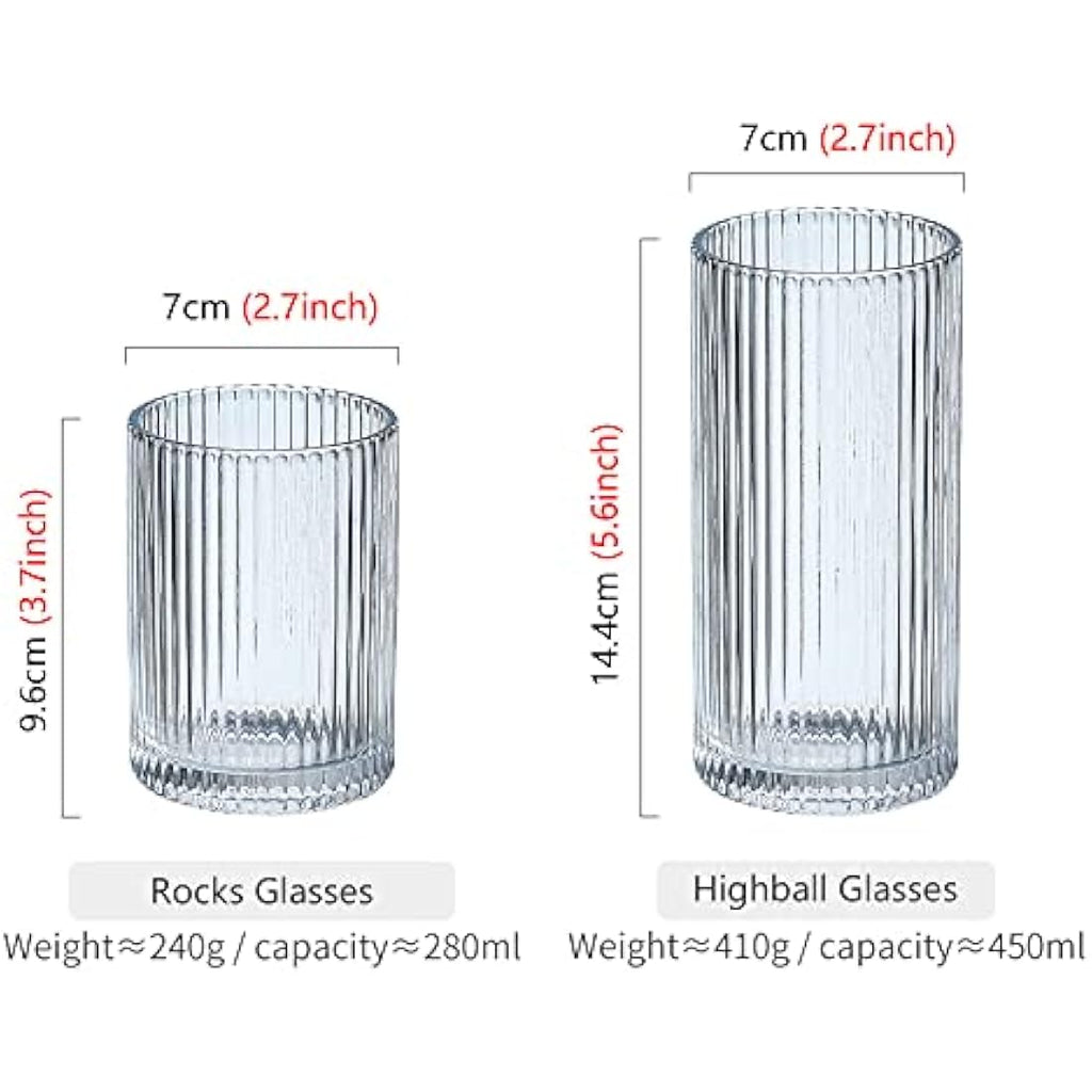 Ribbed Origami Glassware Set - 4pc Highball & Rocks Glasses