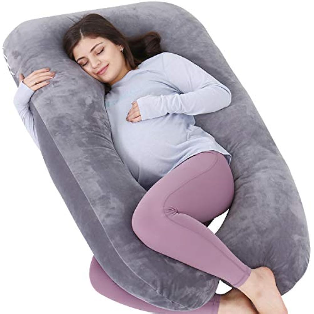 AS AWESLING U-Shaped Pregnancy Pillow | Full Body Velvet Support - Grey