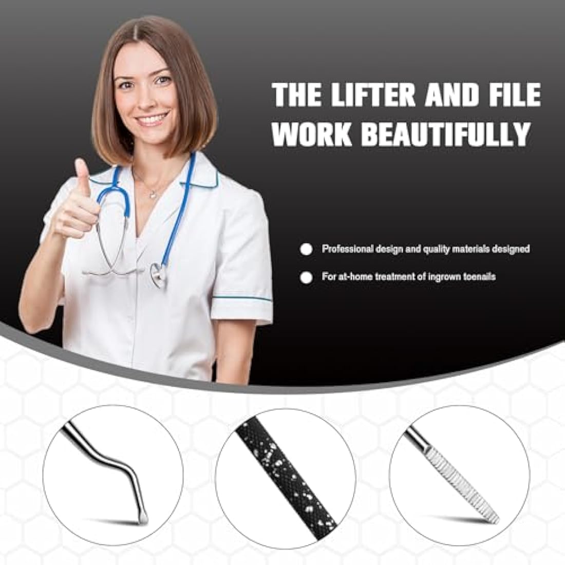 FERYES Ingrown Toenail Tool Kit - Stainless Steel Lifter and File Set
