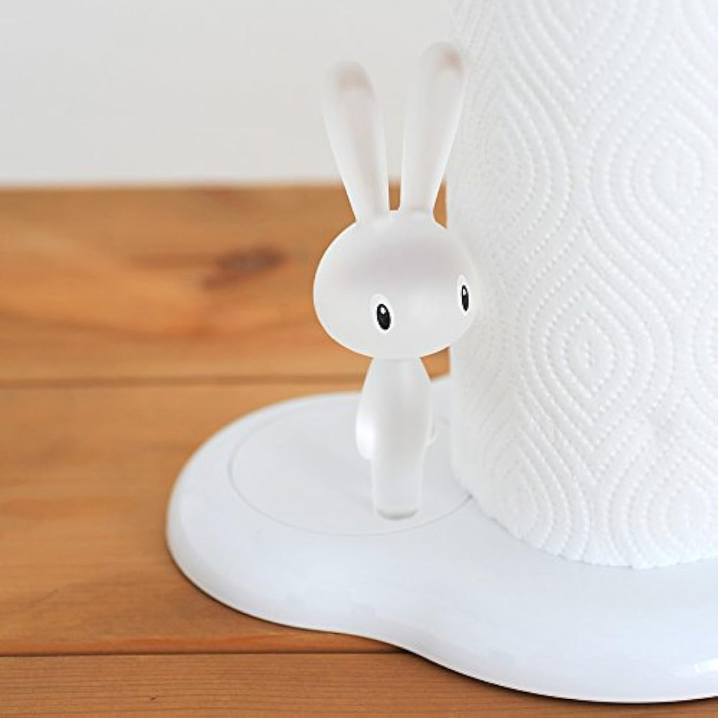 Alessi Bunny and Carrot Kitchen Roll Holder - White Resin Paper Towel Stand
