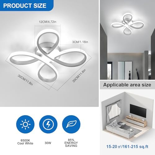 Dorlink Modern Flower LED Ceiling Light – 30W Silver Flush Mount, 6500K