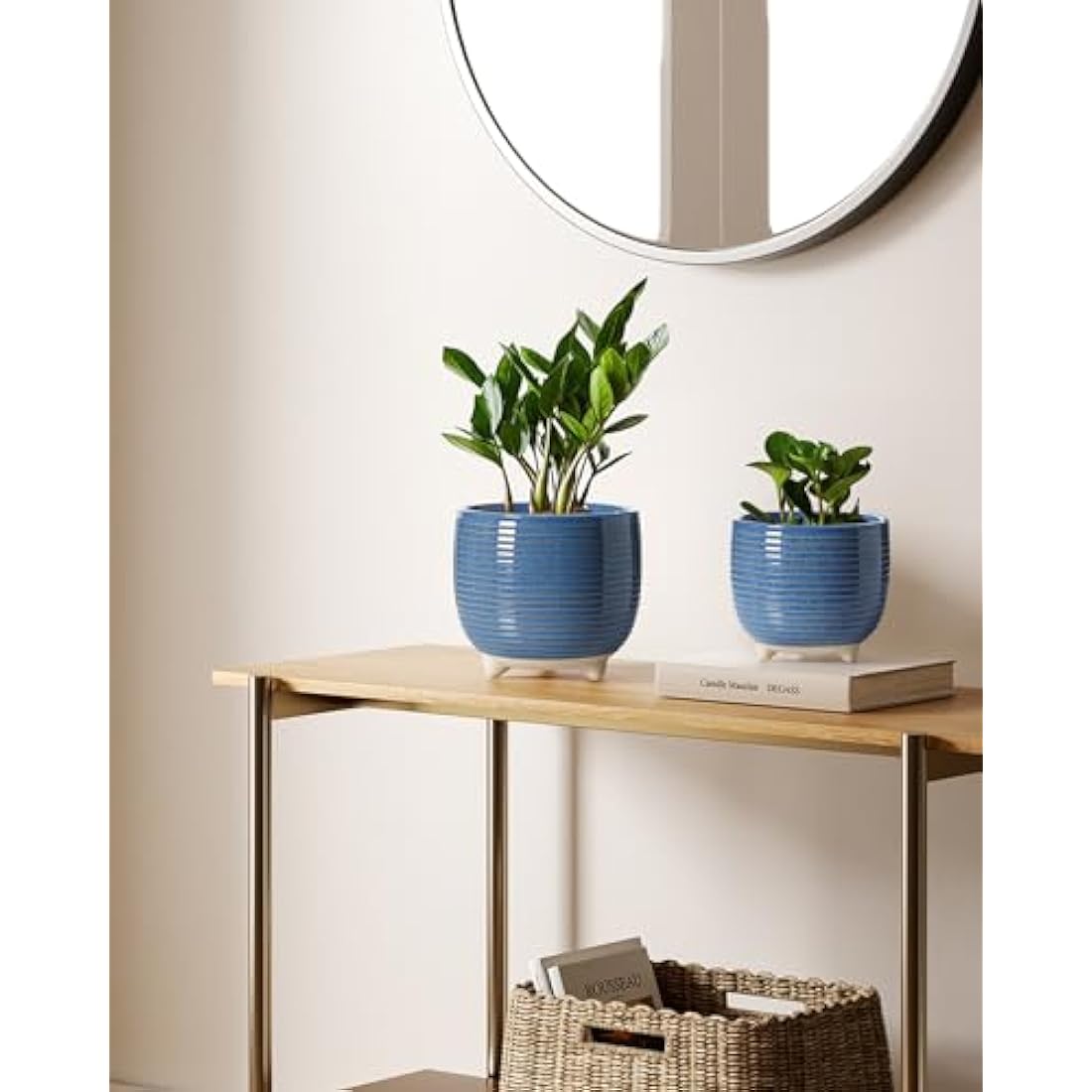 LE TAUCI Ceramic Plant Pots | Set of 2 Indoor Planters with Drainage Blue