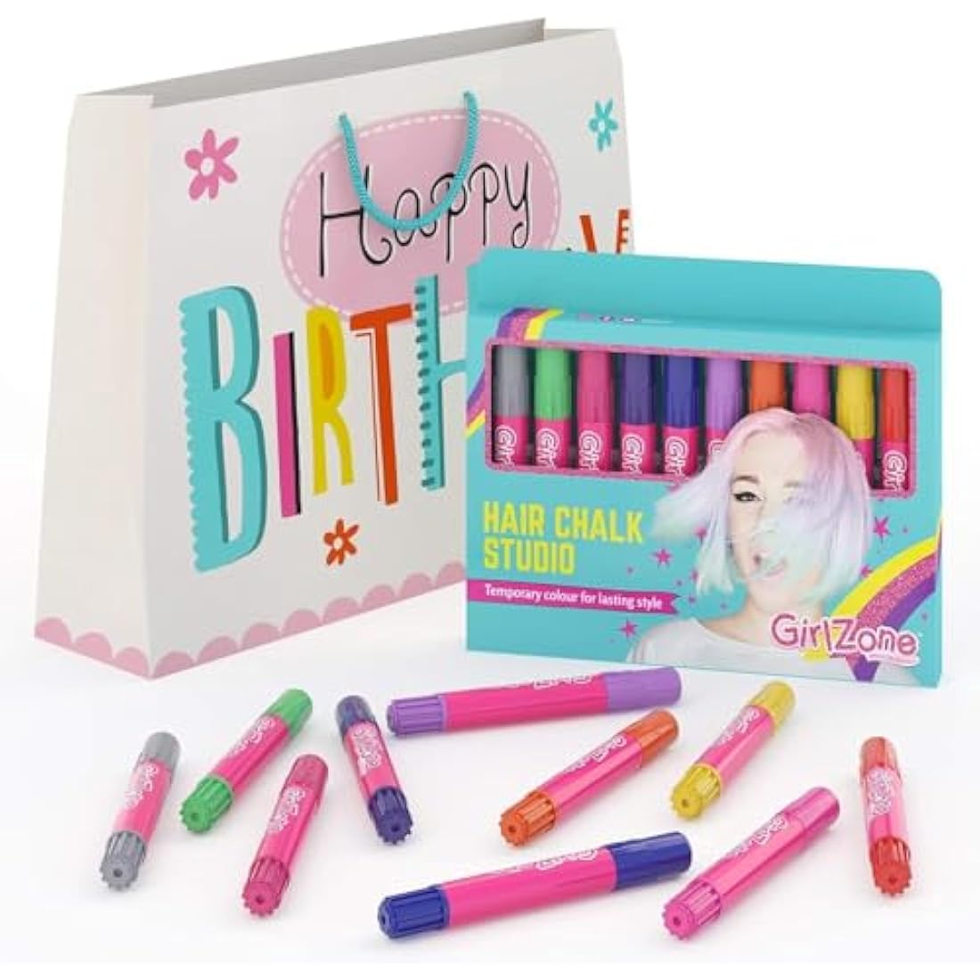GirlZone 10-Piece Hair Chalk Set | Temporary Hair Dye Pens for Kids