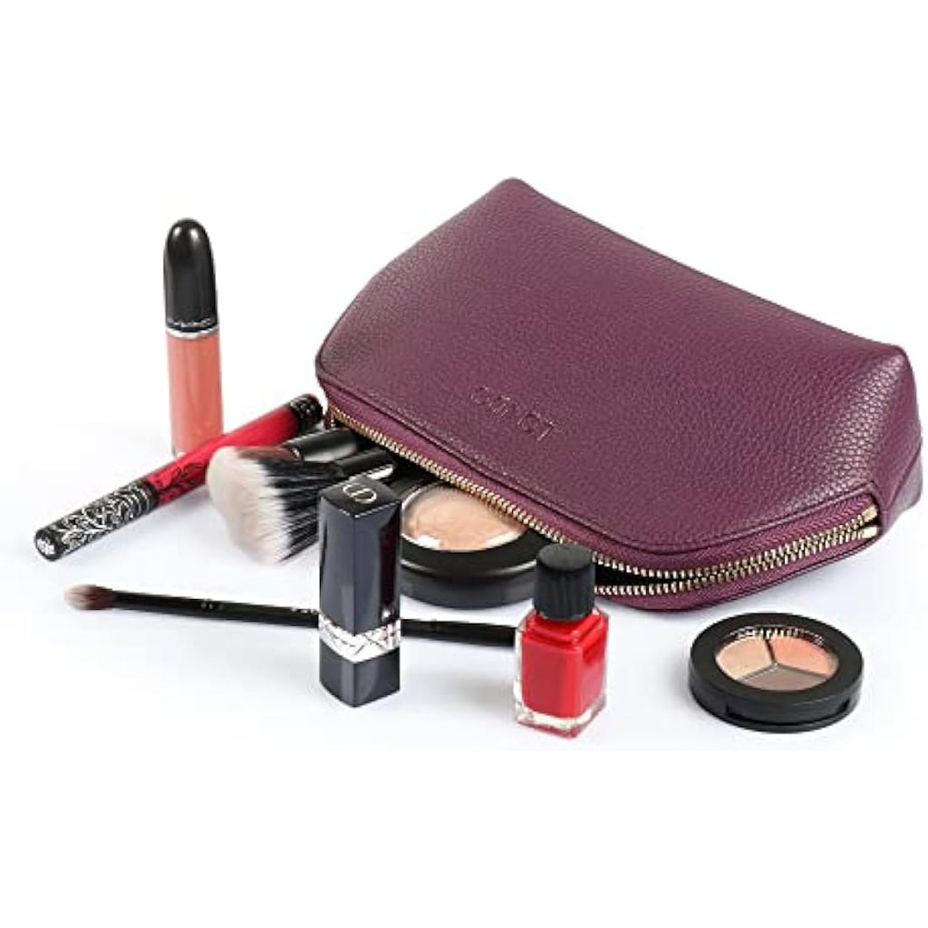 Londo Genuine Leather Makeup Bag | Travel Toiletry Pouch & Clutch - Purple