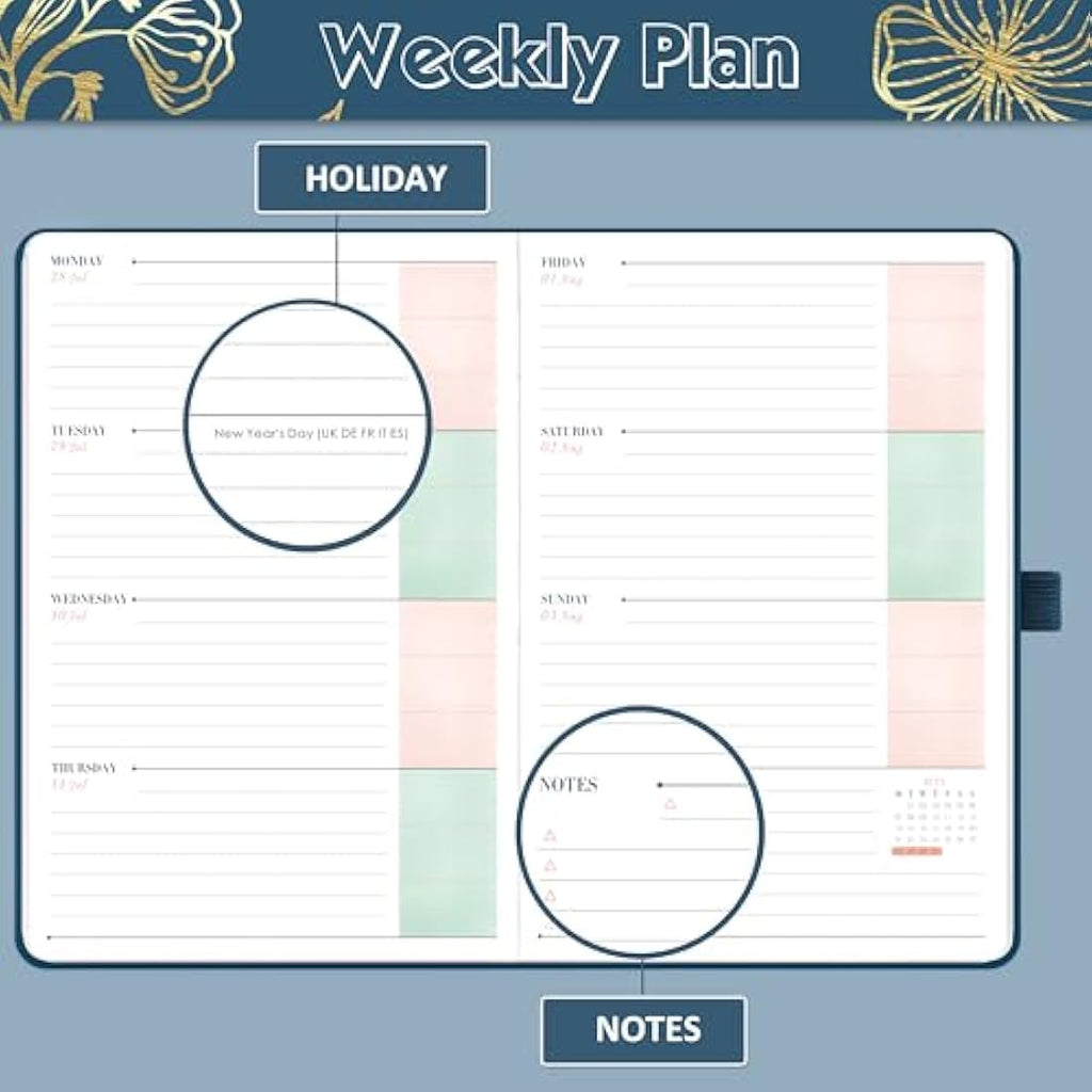 Academic Diary 2025-2026 – A5 Week to View Hardcover Planner