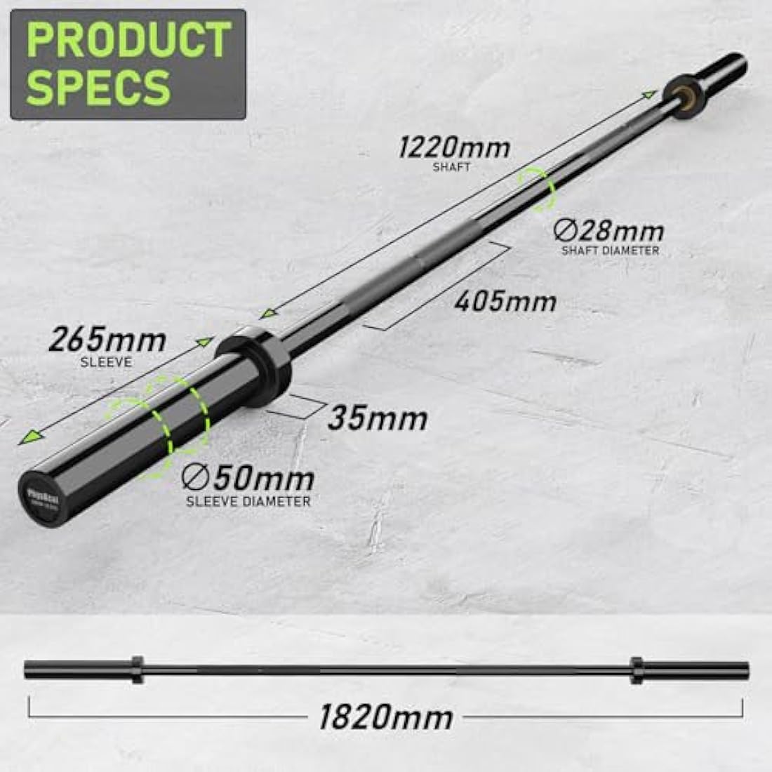 PhysKcal Olympic EZ Curl Bar – 4ft-6ft Steel Barbell for 2" Weight Plates