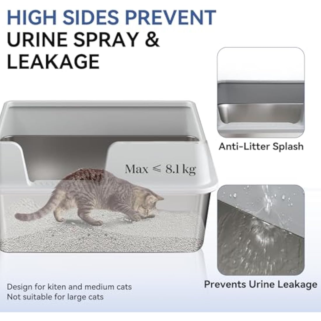 Stainless Steel Cat Litter Box – High Sided Metal Tray