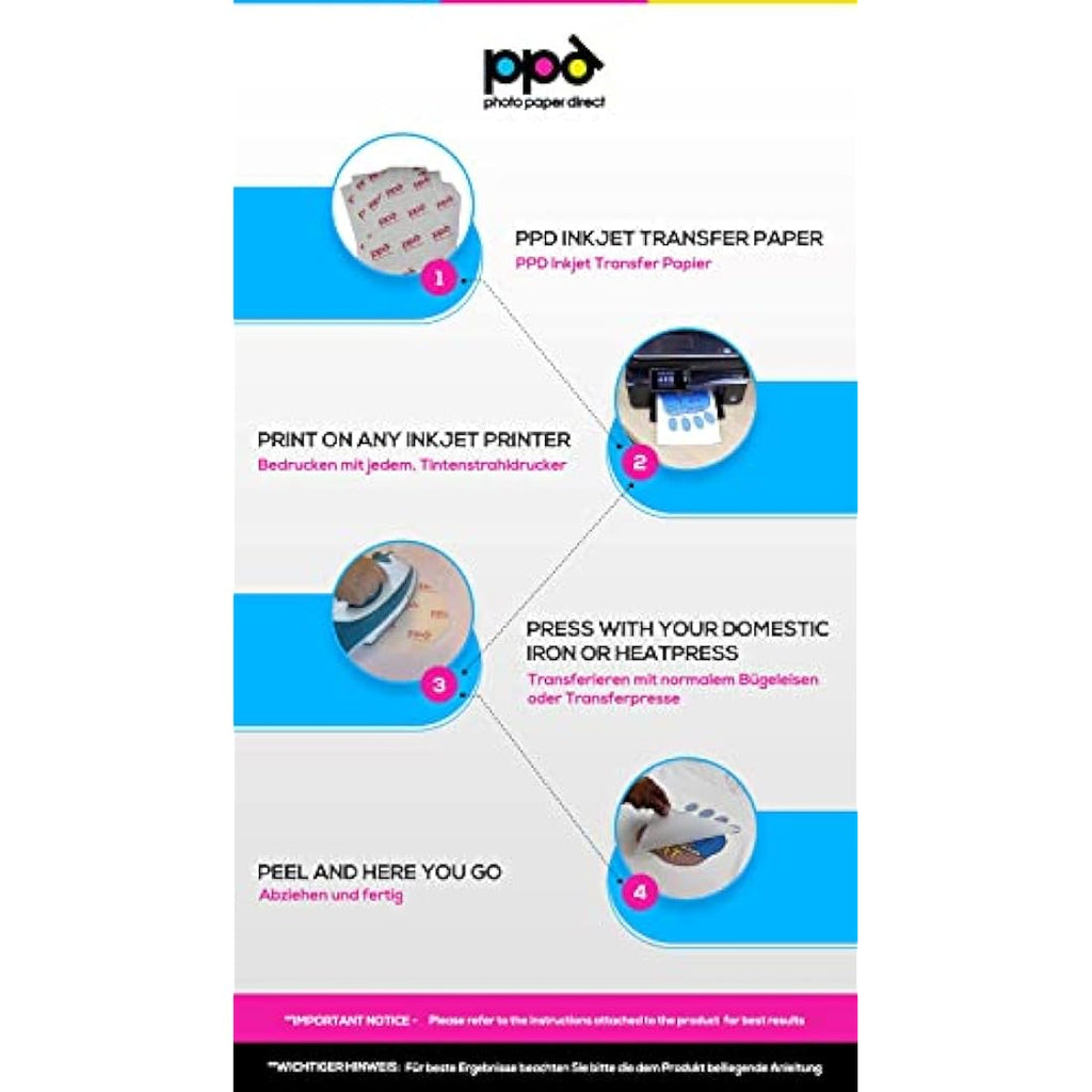 PPD Inkjet T-Shirt Transfer Paper for Light Fabrics | A3 - 25 Sheets