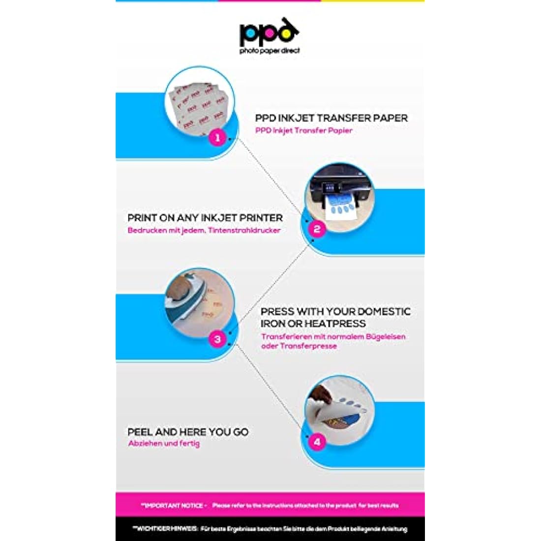 PPD Inkjet T-Shirt Transfer Paper for Light Fabrics | A3 - 25 Sheets