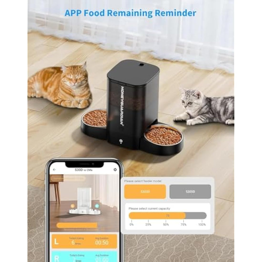 HoneyGuaridan Dual Automatic Cat Feeder | 5L WiFi Smart Food Dispenser