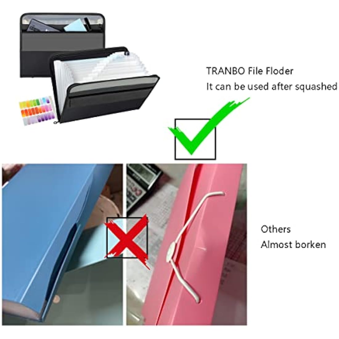 Tranbo 13 Pockets Expanding File Folder | A4 Zippered Document Organizer