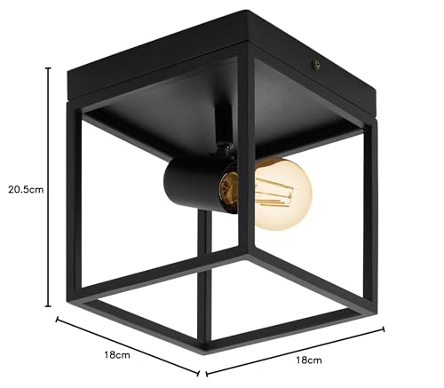 Eglo Silentina Industrial Black Steel Flush Ceiling Light | E27 Socket