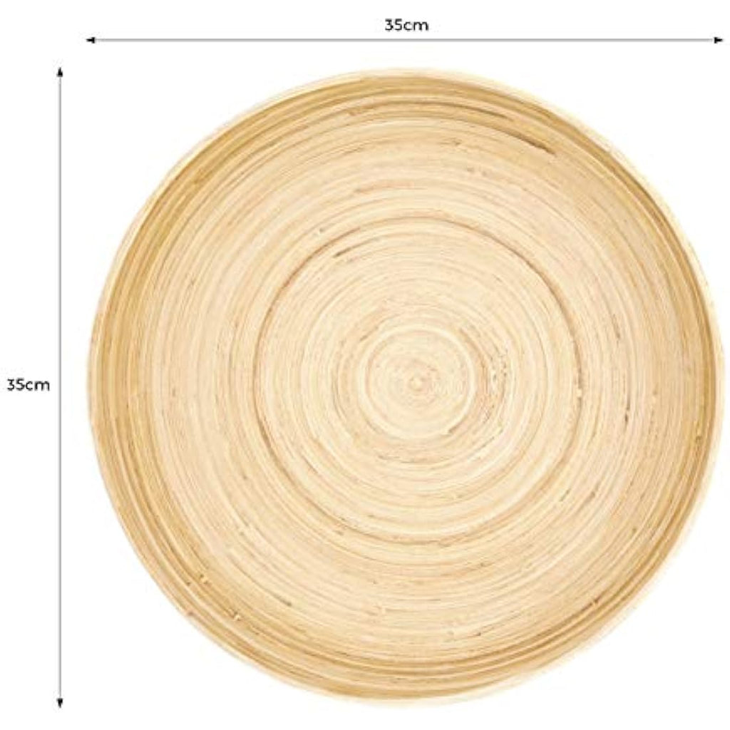 Dehaus Large Round Bamboo Serving Tray with Handles – Grey Wooden Lap Tray