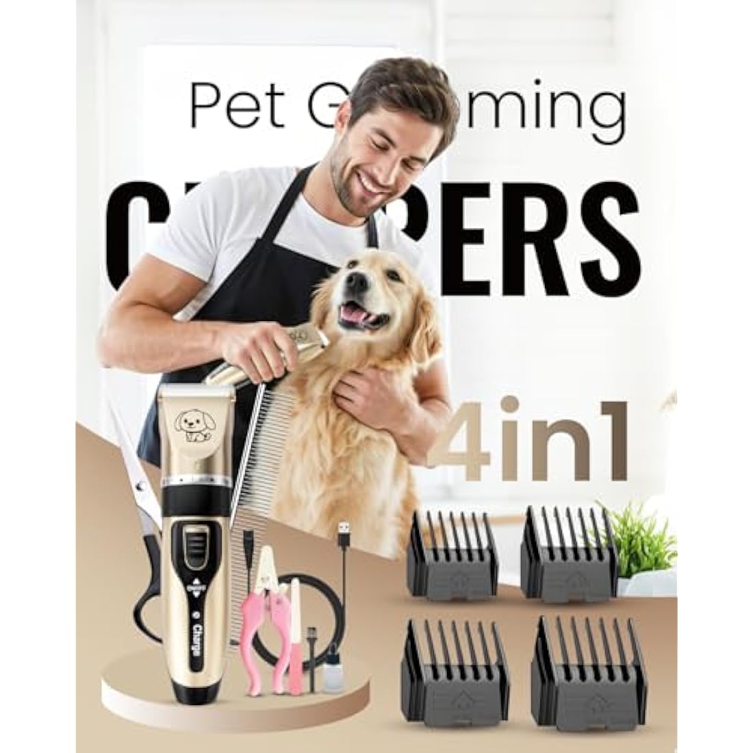Dog Clippers – Low Noise Cordless Pet Grooming Kit with Nails