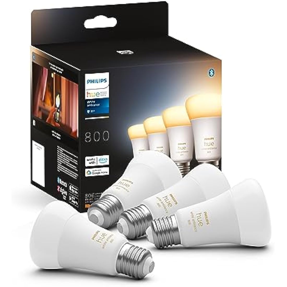 Philips Hue White Ambiance Smart LED Bulb 4-Pack | E27 800lm 60W