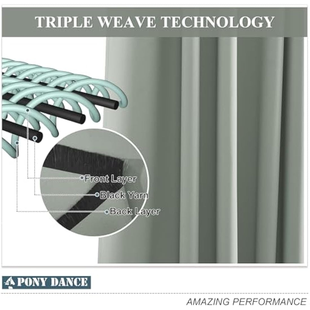 PONY DANCE Thermal Blackout Eyelet Curtains - Sage Green, 46 x 90 Inch