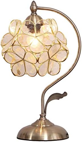 Bieye Tiffany Style Pink Stained Glass Flower Petal Table Lamp | Brass Base