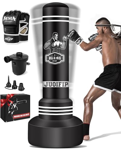 JUOIFIP 180cm Freestanding Punching Bag Set with Gloves & Electric Pump