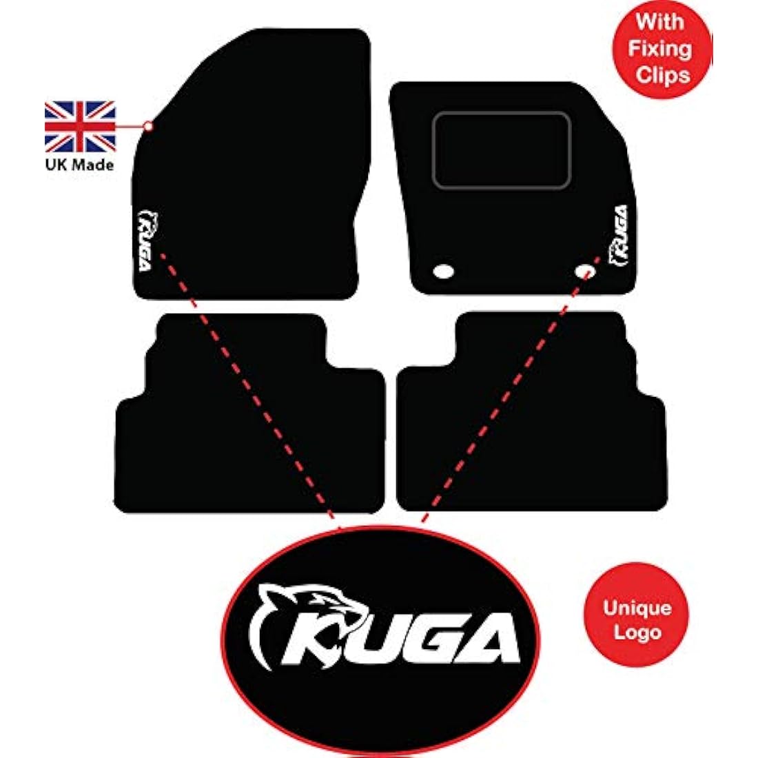 Jolof Store Car Floor Mats for Ford Kuga 2008-2012 - Red Edging