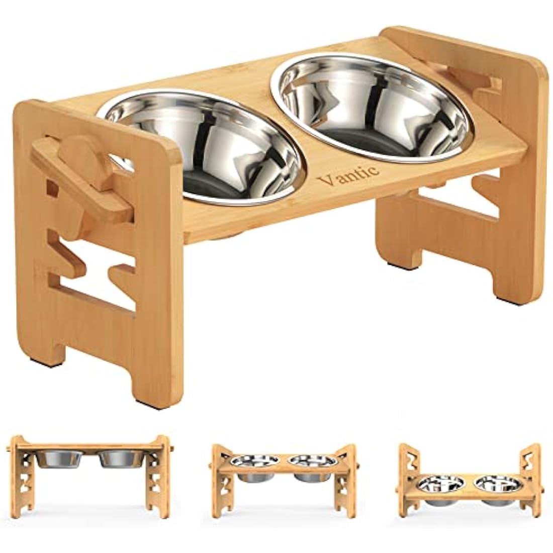 Vantic Raised Dog Bowls | 6 Adjustable Heights Bamboo Feeder Stand