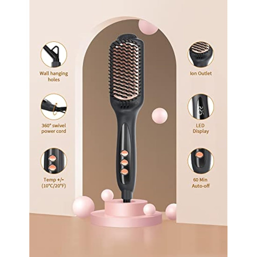 LANDOT Negative Ion Ceramic Hair Straightener Brush for Frizz Control