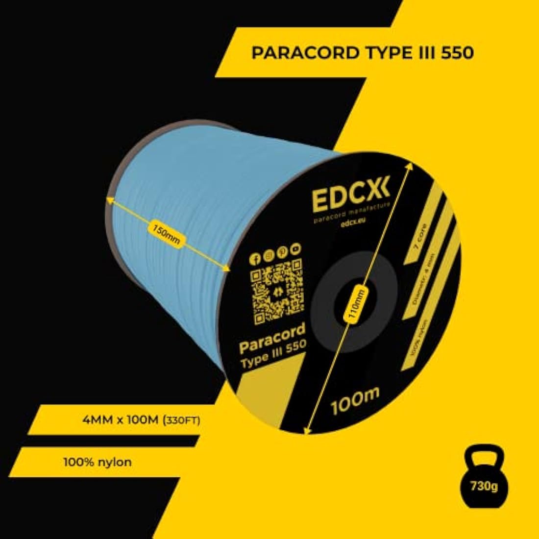EDCX 550 Paracord – 4mm 7-Strand Nylon Rope for Camping and DIY